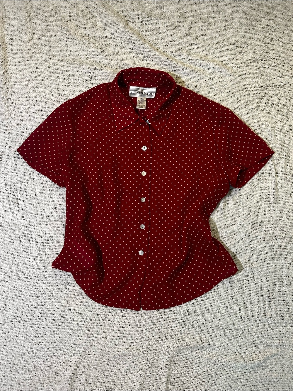Vintage 90s Y2K Jones Wear red and white polka dot button down blouse size 8